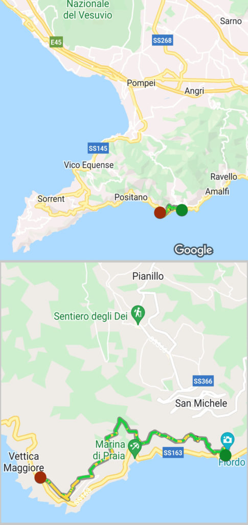 Landkarte mit einer Übersicht der Wanderung vom Fiordo di Furore nach Praiano